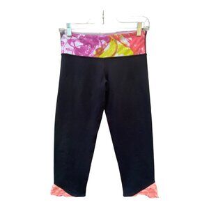 LUULEMON PURE MOVE CROPS IN BLACK/UNICORN TEARS SIZE 6